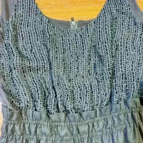 J Crew Grey "Aurelia" Beaded Silk Couplet Sleeveless Cocktail Dress Size 4 FLAW - Picture 5 of 8